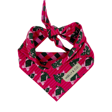 Sugarplum Trees + Giftwrap Plaid - Reversible Dog Bandana