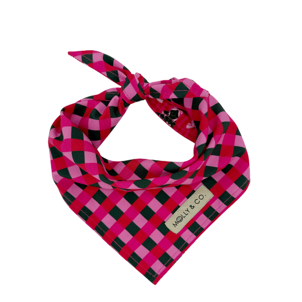 Sugarplum Trees + Giftwrap Plaid - Reversible Dog Bandana