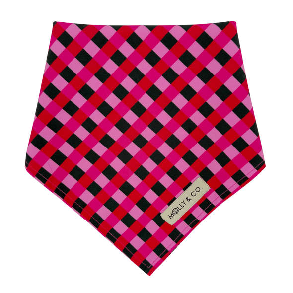 Sugarplum Trees + Giftwrap Plaid - Reversible Dog Bandana