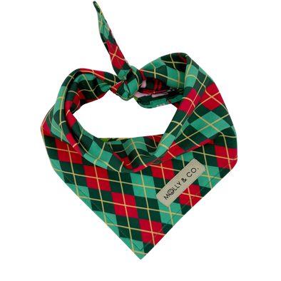 Evergreen Argyle + Nutcracker - Reversible Dog Bandana