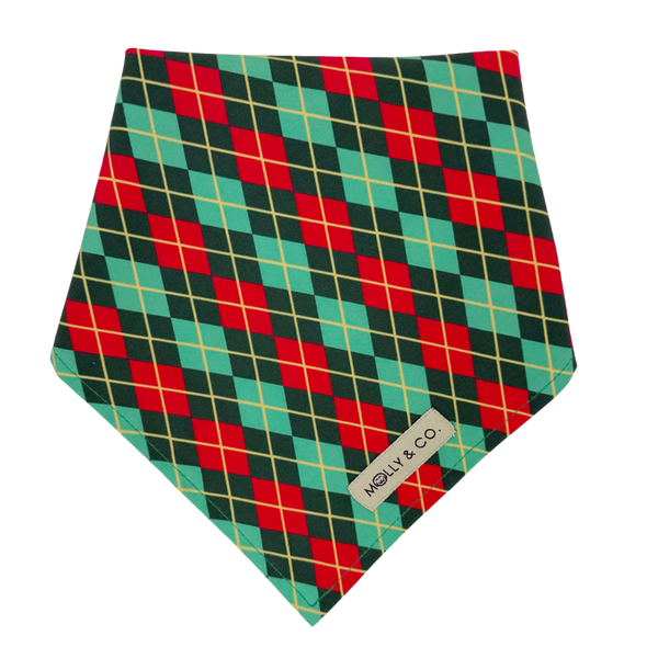 Evergreen Argyle + Nutcracker - Reversible Dog Bandana